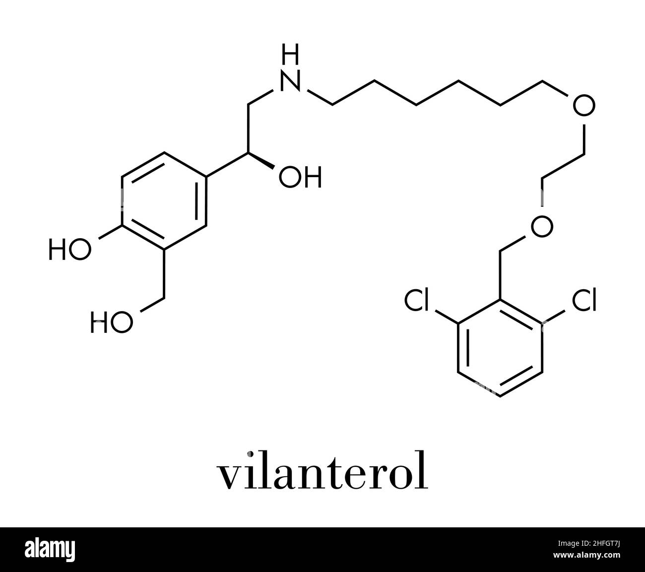 Vilanterol COPD-Medikamentenmolekül. Skelettformel. Stock Vektor