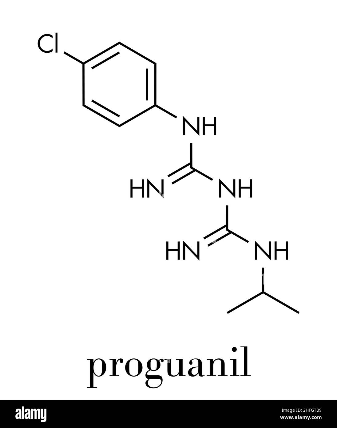 Proguanil prophylaktisches Malariamedikamolekül. Skelettformel. Stock Vektor