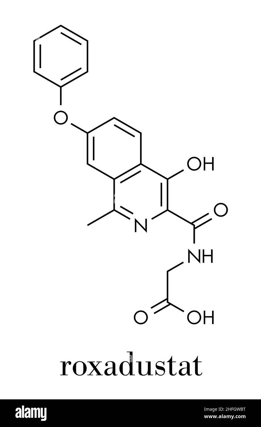 Roxadustat Droge Molekül. Hemmer der Hypoxie-induzierbarer Faktor prolyl-hydroxylase, dass ist in der Entwicklung (2016) für die Behandlung von Anämie bei chronischen Ki Stock Vektor