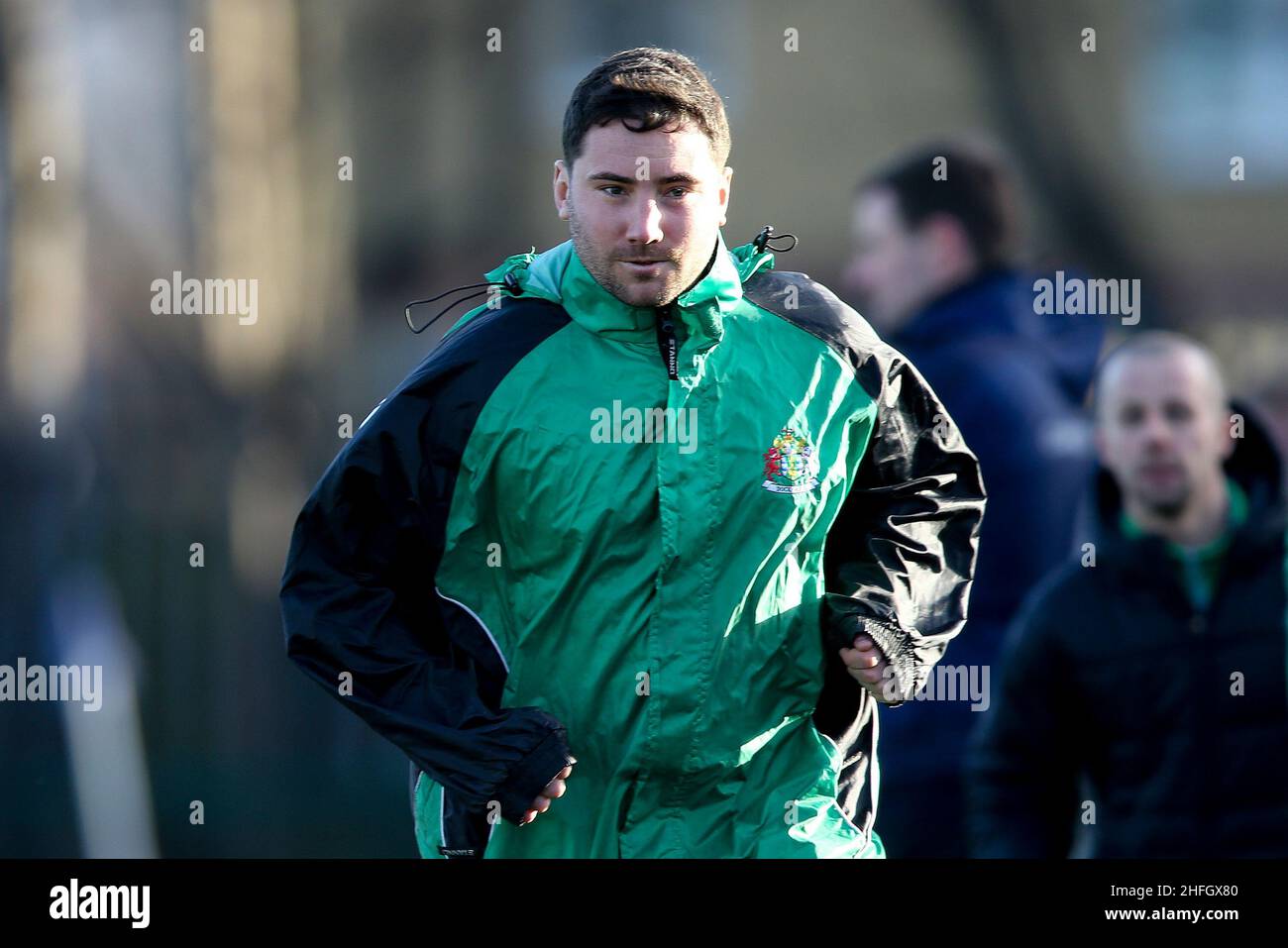 Das Spiel des FA National Sunday Cup zwischen Dock AFC und Campfield FC in der Prahbu Ventures Ltd. Arena von Camell Laird, Birkenhead, am Sonntag, den 16th. Januar 202 Stockfoto