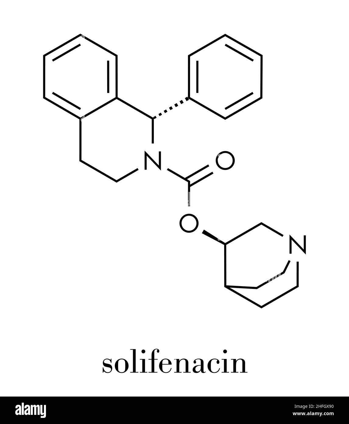 Solifenacin überaktives Blasenmolekül. Skelettformel. Stock Vektor