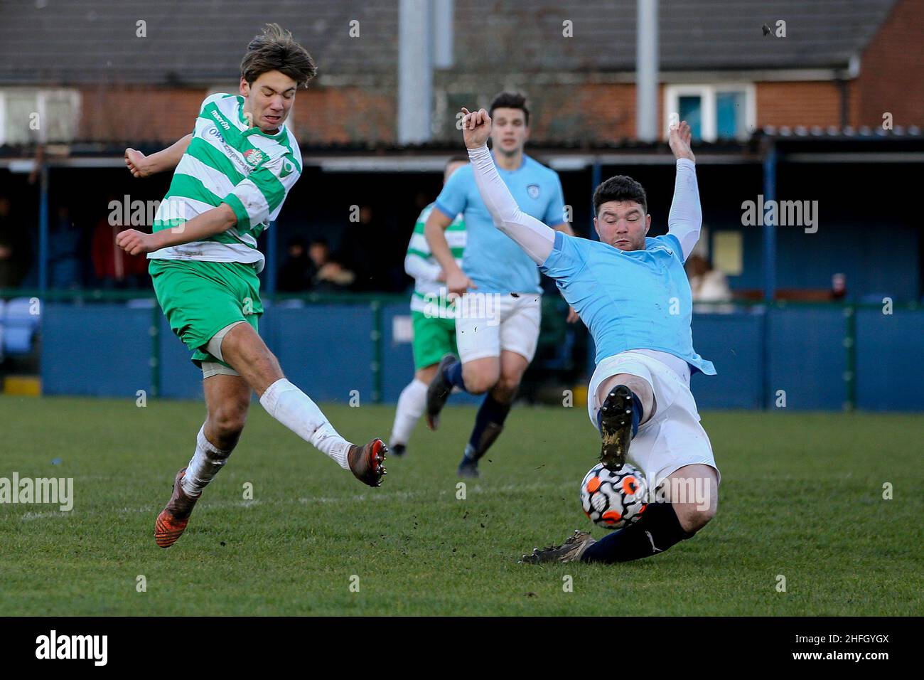 Das Spiel des FA National Sunday Cup zwischen Dock AFC und Campfield FC in der Prahbu Ventures Ltd. Arena von Camell Laird, Birkenhead, am Sonntag, den 16th. Januar 202 Stockfoto