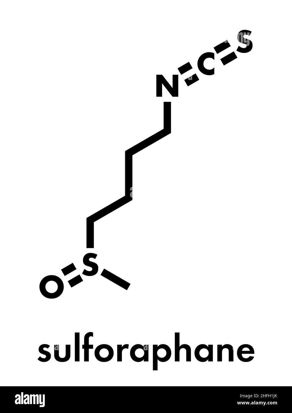 Sulforaphan Gemüse aus der Familie der Kreuzblütler Molekül. Skelettmuskulatur Formel. Stock Vektor