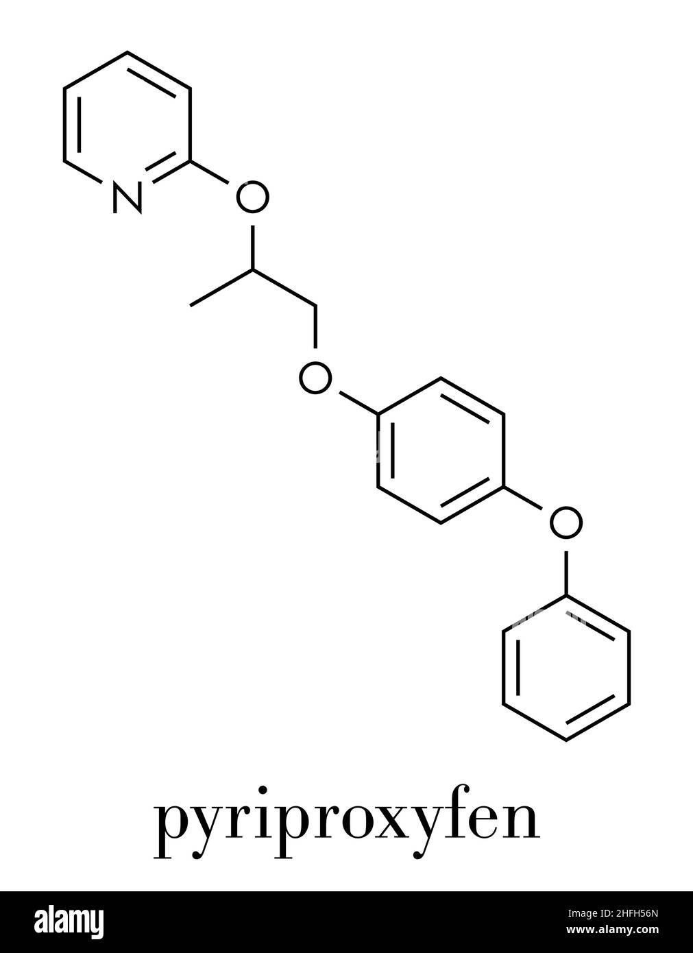 Pyriproxyfen Pestizid Molekül. Juvenile Hormon analog, dass Larven aus der Entwicklung verhindert. Skelettformel. Stock Vektor