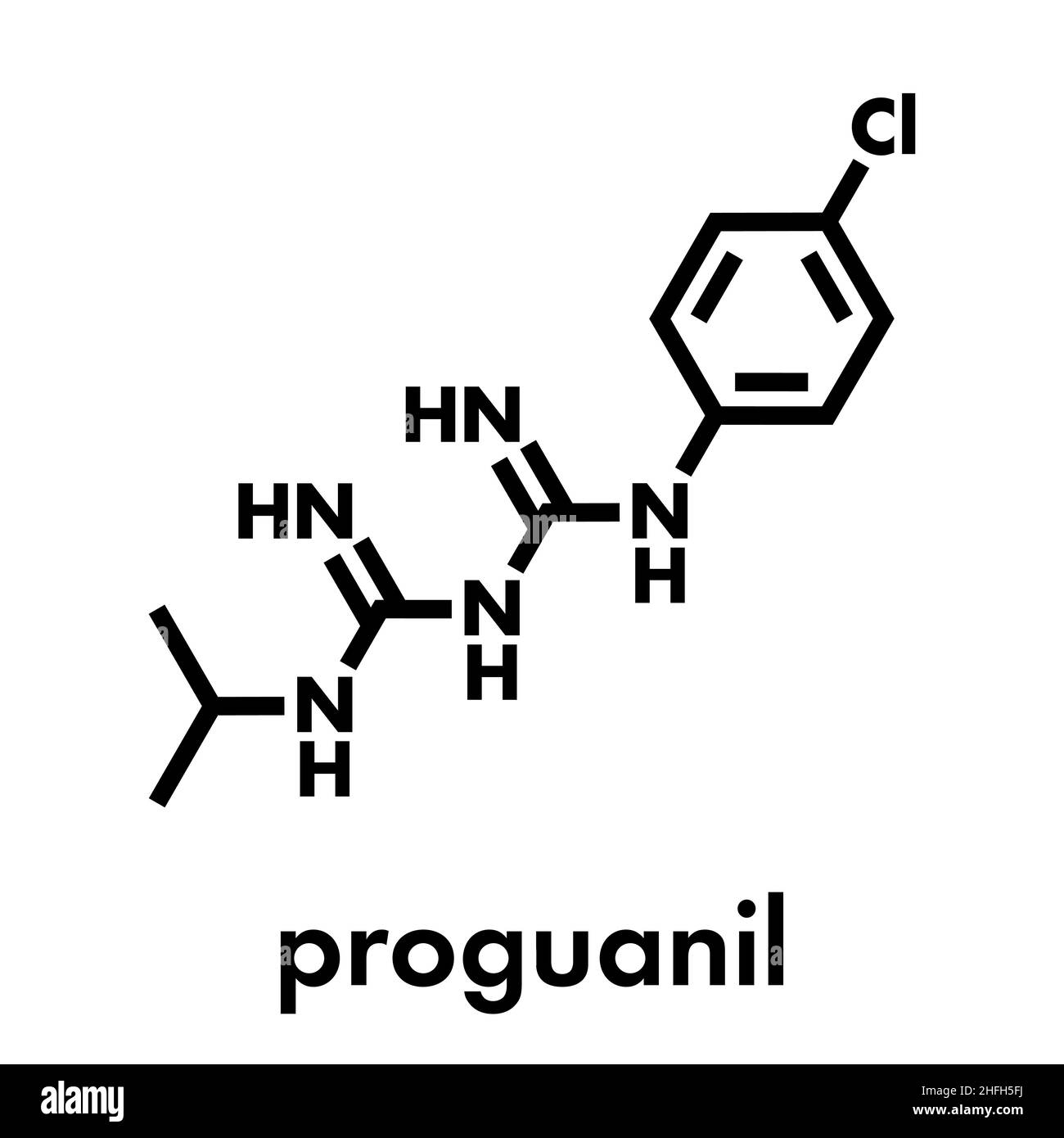 Proguanil prophylaktisches Malariamedikamolekül. Skelettformel. Stock Vektor