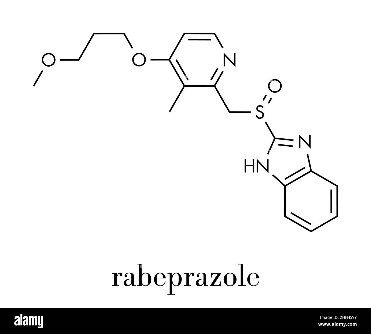 Rabeprazol Magengeschwürmolekül (Proton-Pumpe-Hemmer). Skelettformel. Stock Vektor