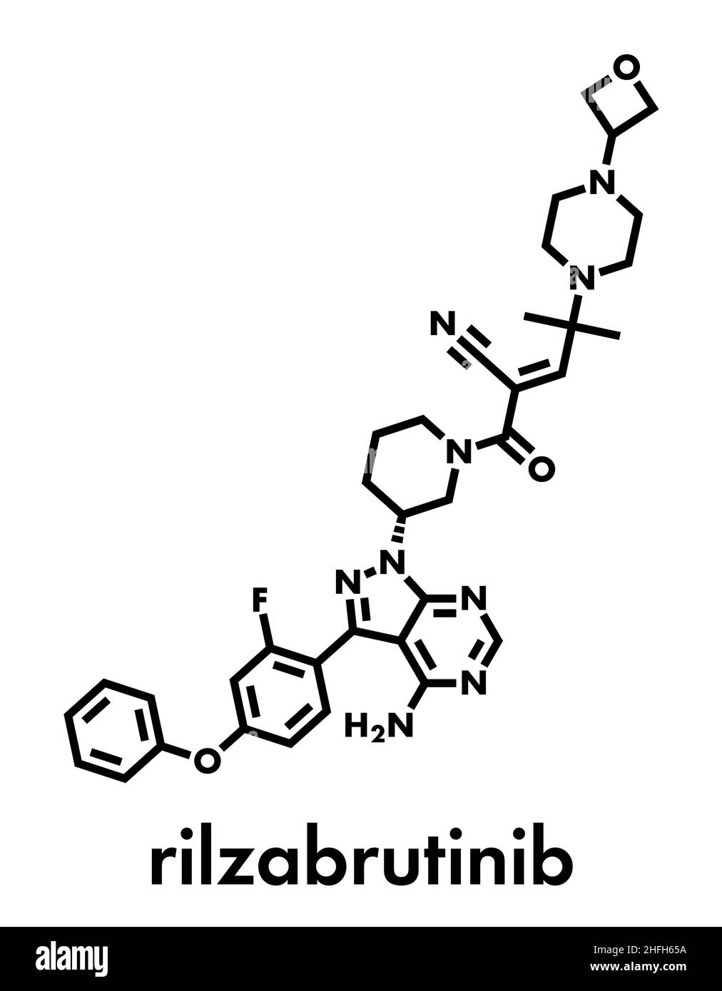 Rilzabrutinib-Molekül. Skelettformel. Stock Vektor