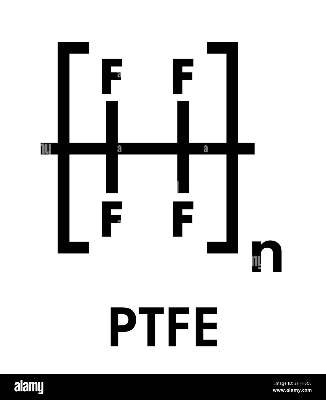 Polytetrafluorethylen (PTFE) Polymer, chemische Struktur. Als Schmiermittel und in Nicht-stick Kochgeschirr. Skelettmuskulatur Formel. Stock Vektor