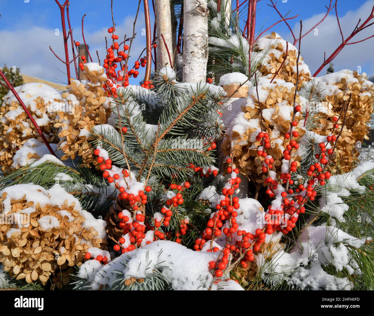 Saisonale Weihnachten Weihnachtsdekoration im Winter Stockfoto