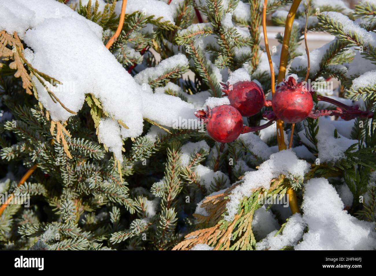 Saisonale Weihnachten Weihnachtsdekoration im Winter Stockfoto