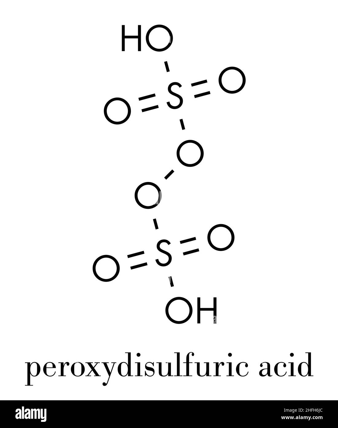 Peroxydisulfuric Säuren Oxidationsmittel Molekül. Skelettmuskulatur Formel. Stock Vektor