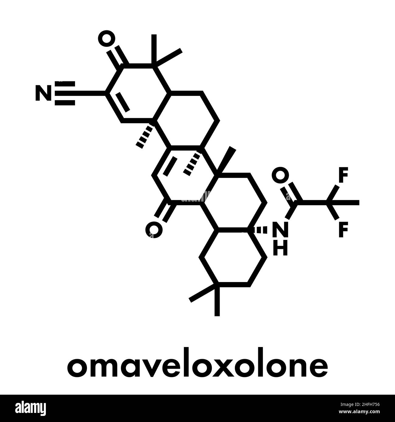 Omaveloxolone Droge Molekül. Skelettmuskulatur Formel. Stock Vektor