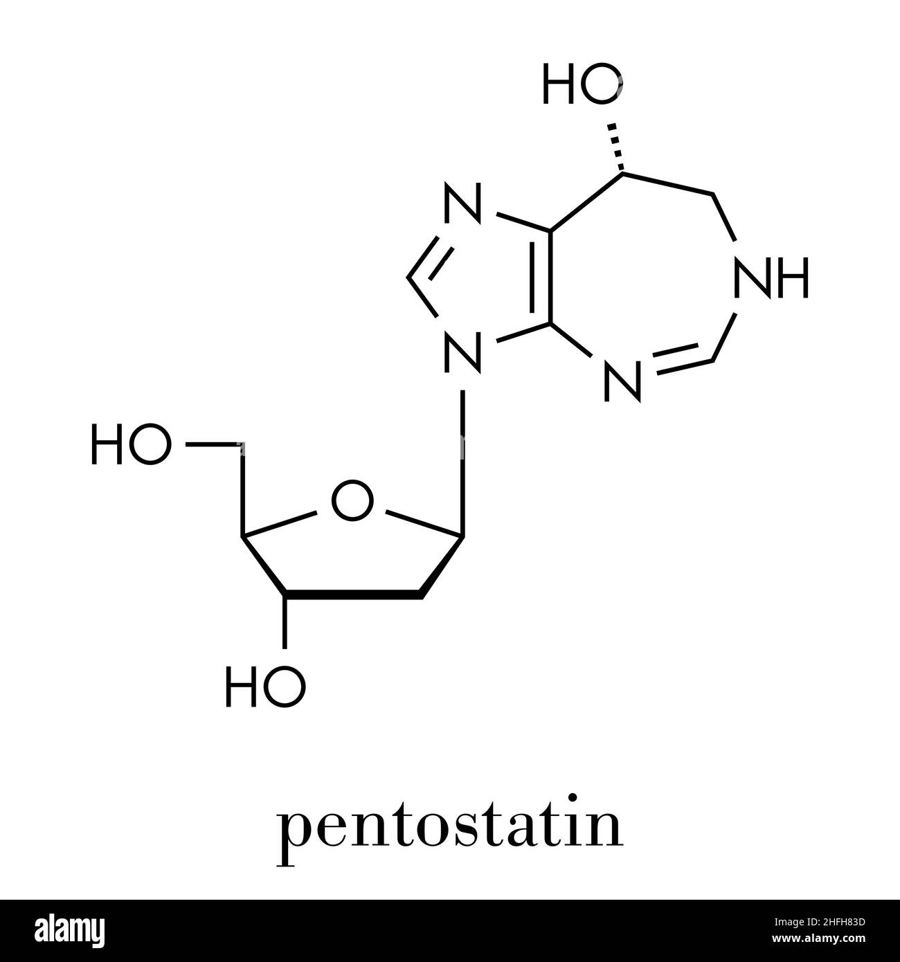 Pentostatin-Krebsmolekül. Skelettformel. Stock Vektor