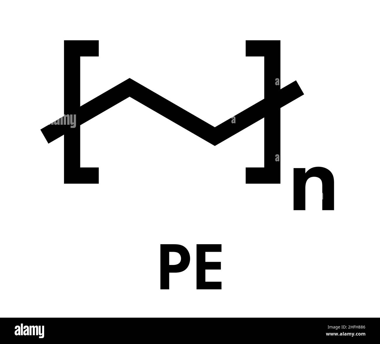 Polyethylen (PE, Polyethylen, polyethene) Kunststoff, chemische Struktur. Skelettmuskulatur Formel. Stock Vektor