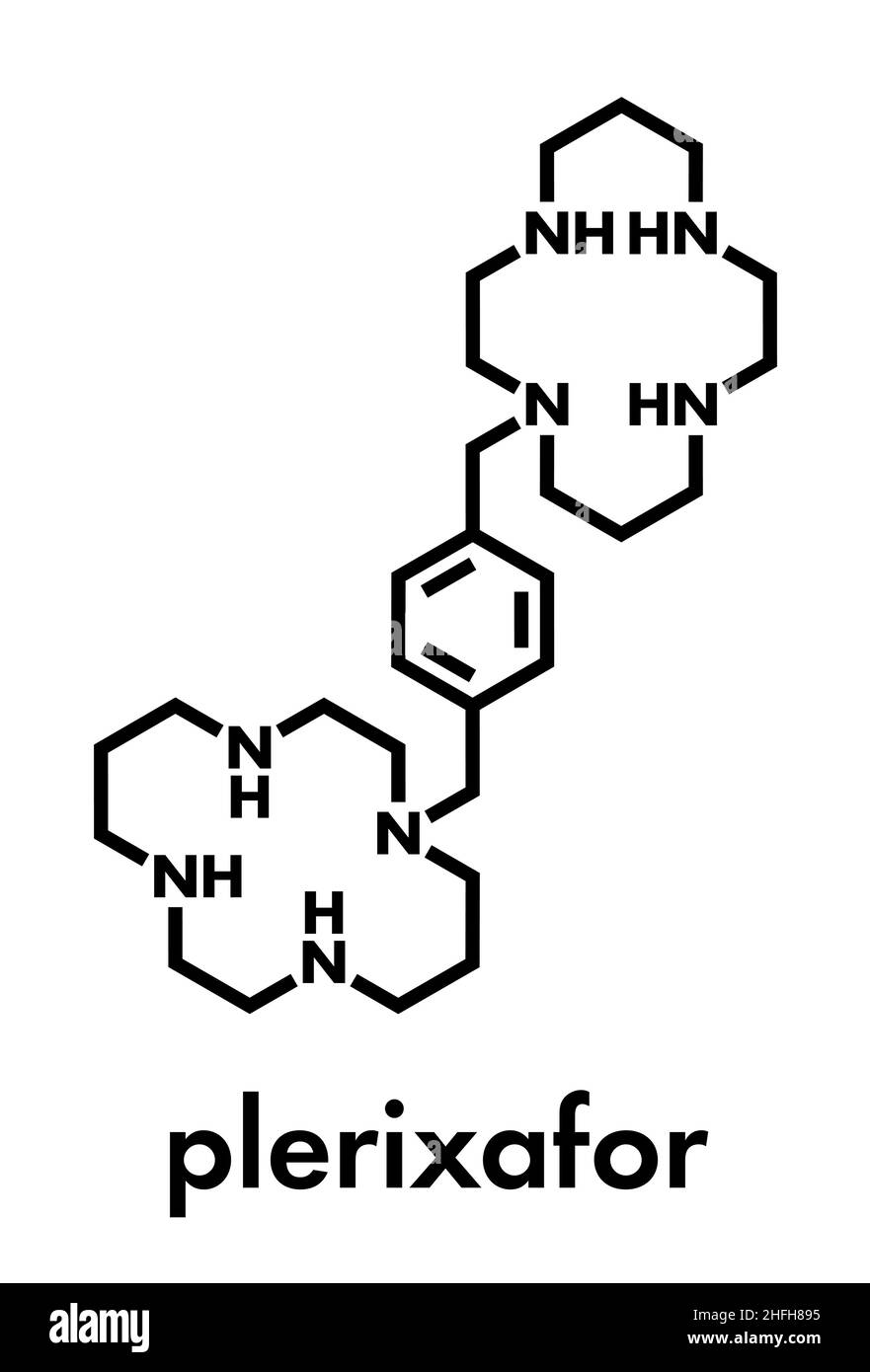 Plerixa für Krebsmedikamentenmolekül. Skelettformel. Stock Vektor