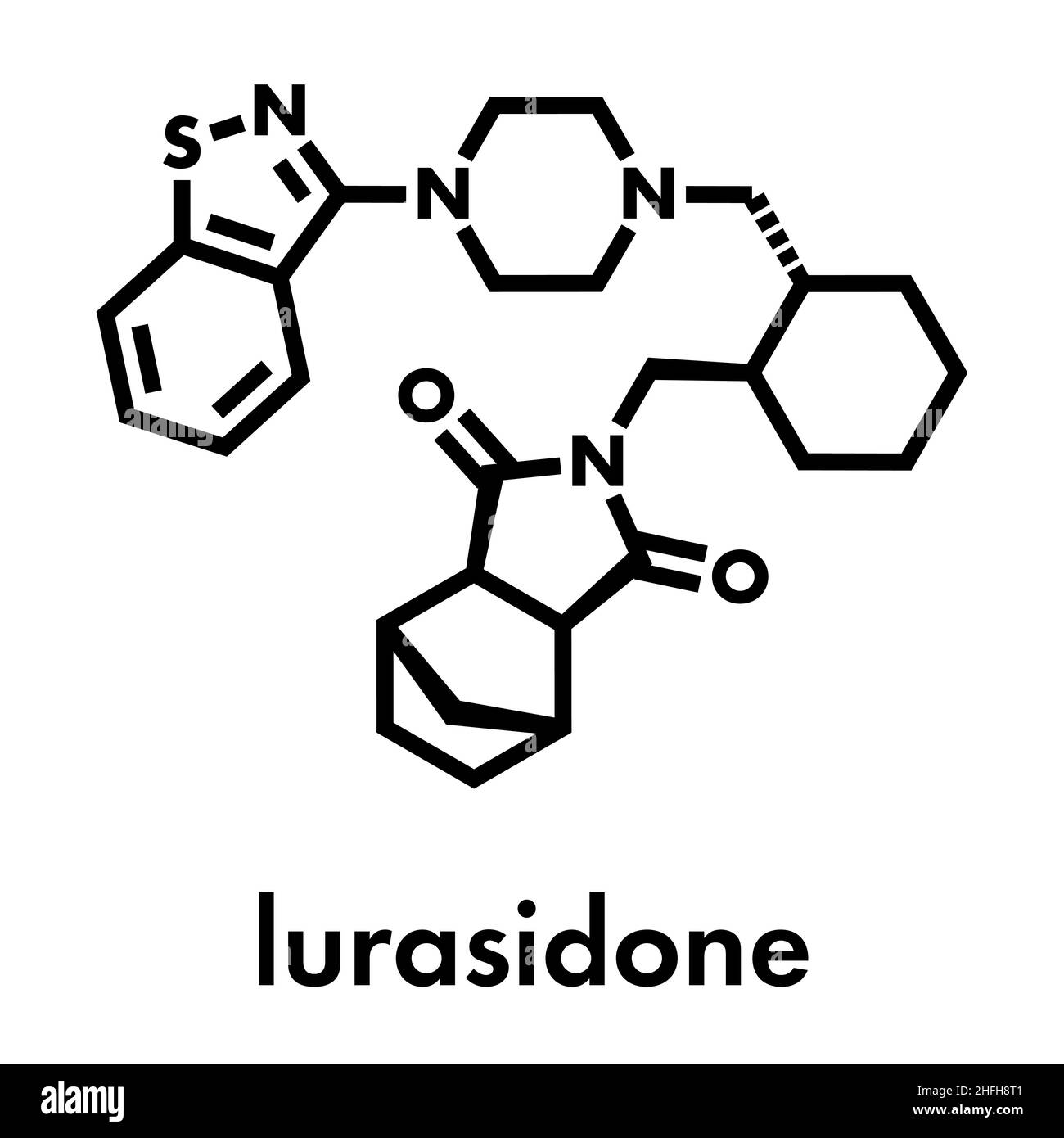 Lurasidon atypisches antipsychotisches Wirkstoffmolekül. Skelettformel. Stock Vektor