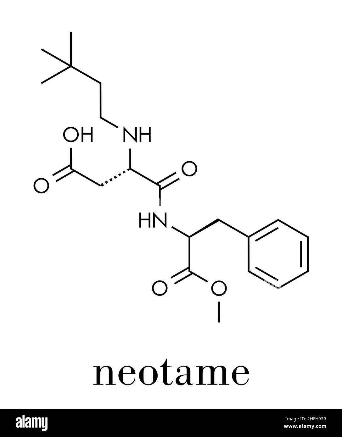 Neotame (E961) Zuckerersatzmolekül. Skelettformel. Stock Vektor