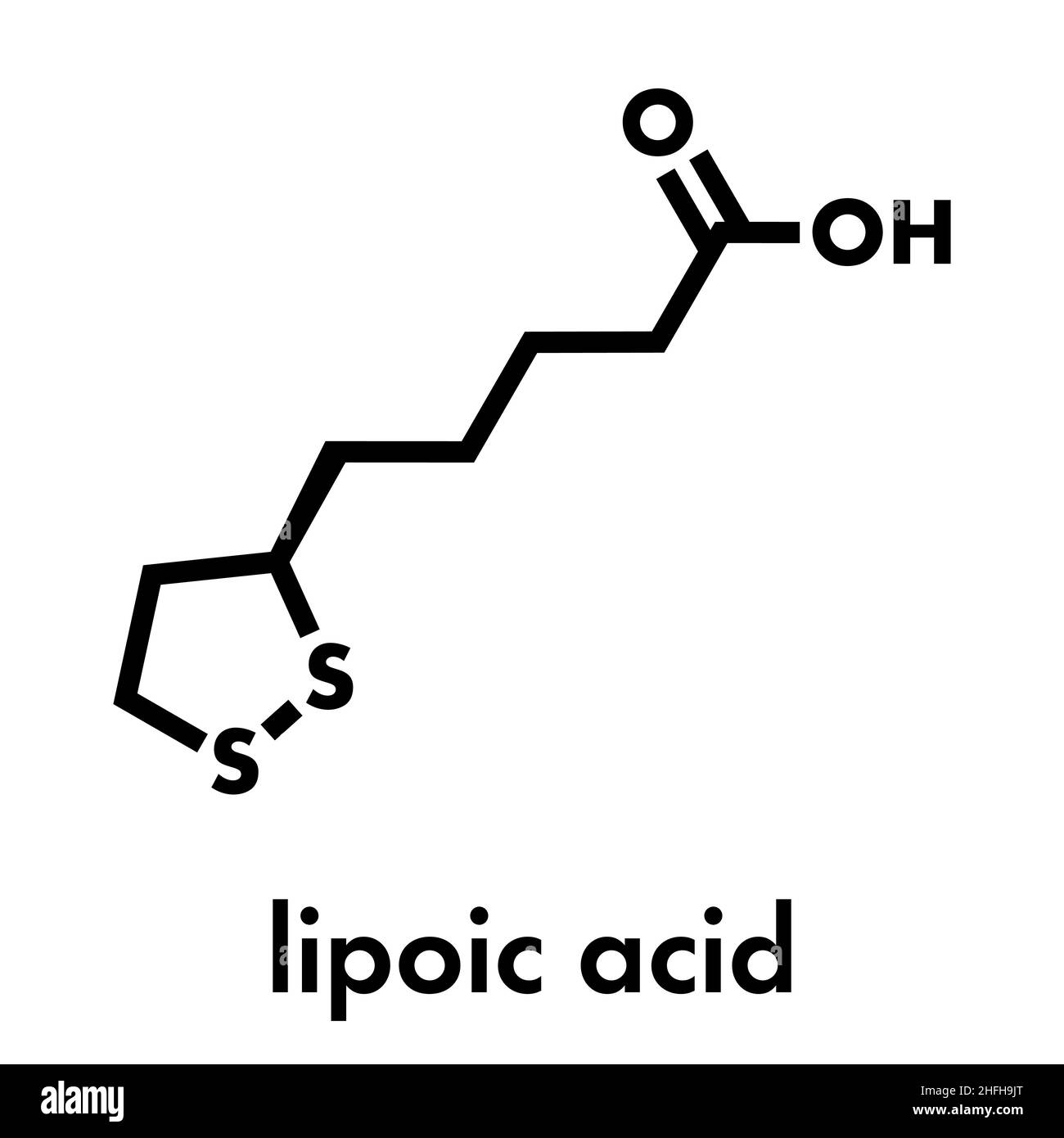 Liposäure-Enzym-Kofaktormolekül. In vielen Nahrungsergänzungsmitteln enthalten. Angenommen, dass sie antioxidationshemmende, Anti-Aging- und Gewichtsverlusteffekte haben. Skel Stock Vektor