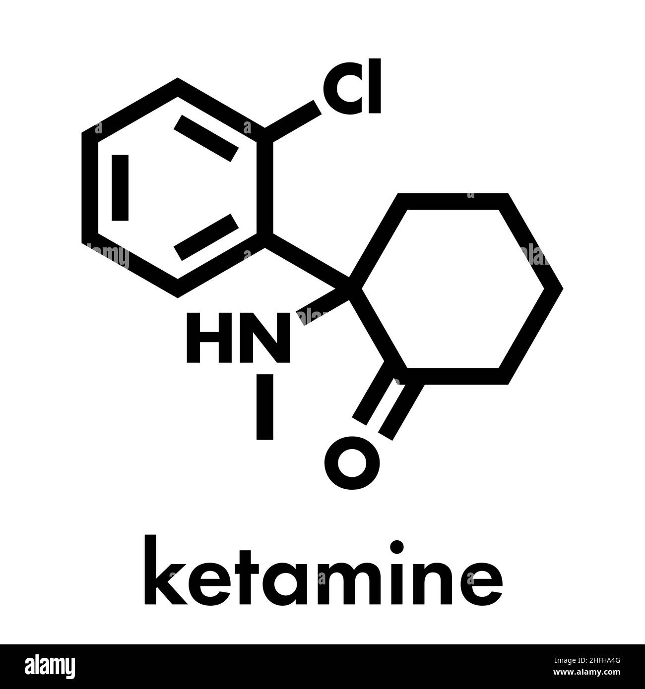 Ketamin betäubende Droge Molekül. Sowohl medizinisch und im Freizeitbereich mit der gesetzlich zulässigen Überlandgeschwindigkeit verwendet. Skelettmuskulatur Formel. Stock Vektor