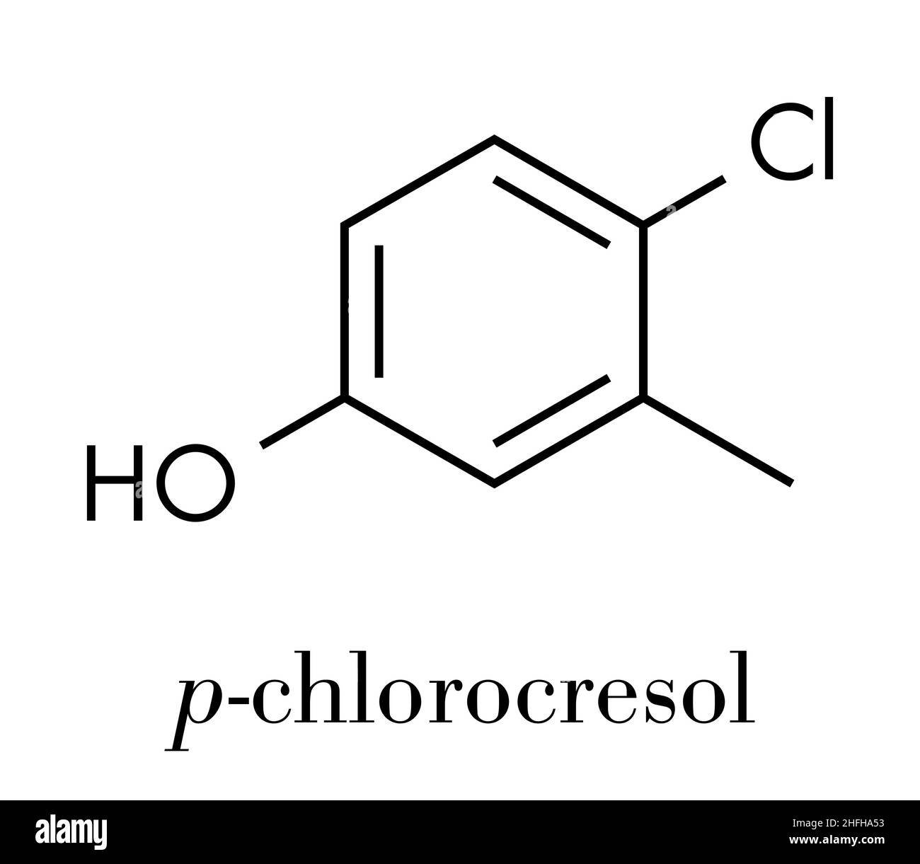 Chlorocresol (p-Chlorocresol) antiseptisches und Konservierungsmittel-Molekül. Skelettformel. Stock Vektor