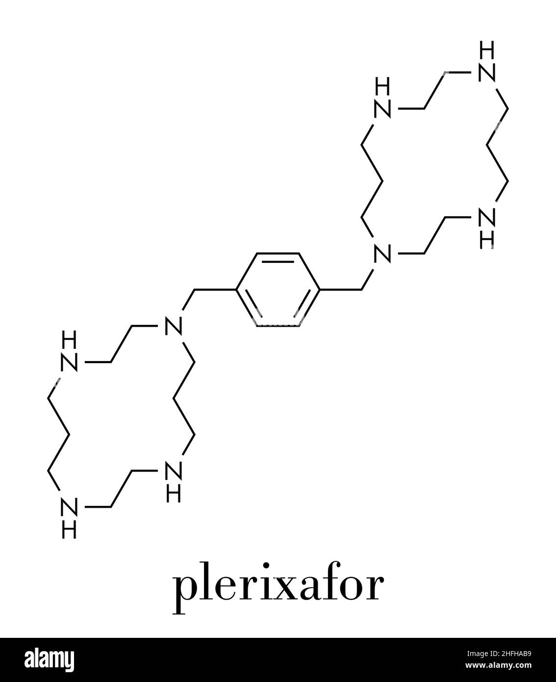 Plerixa für Krebsmedikamentenmolekül. Skelettformel. Stock Vektor