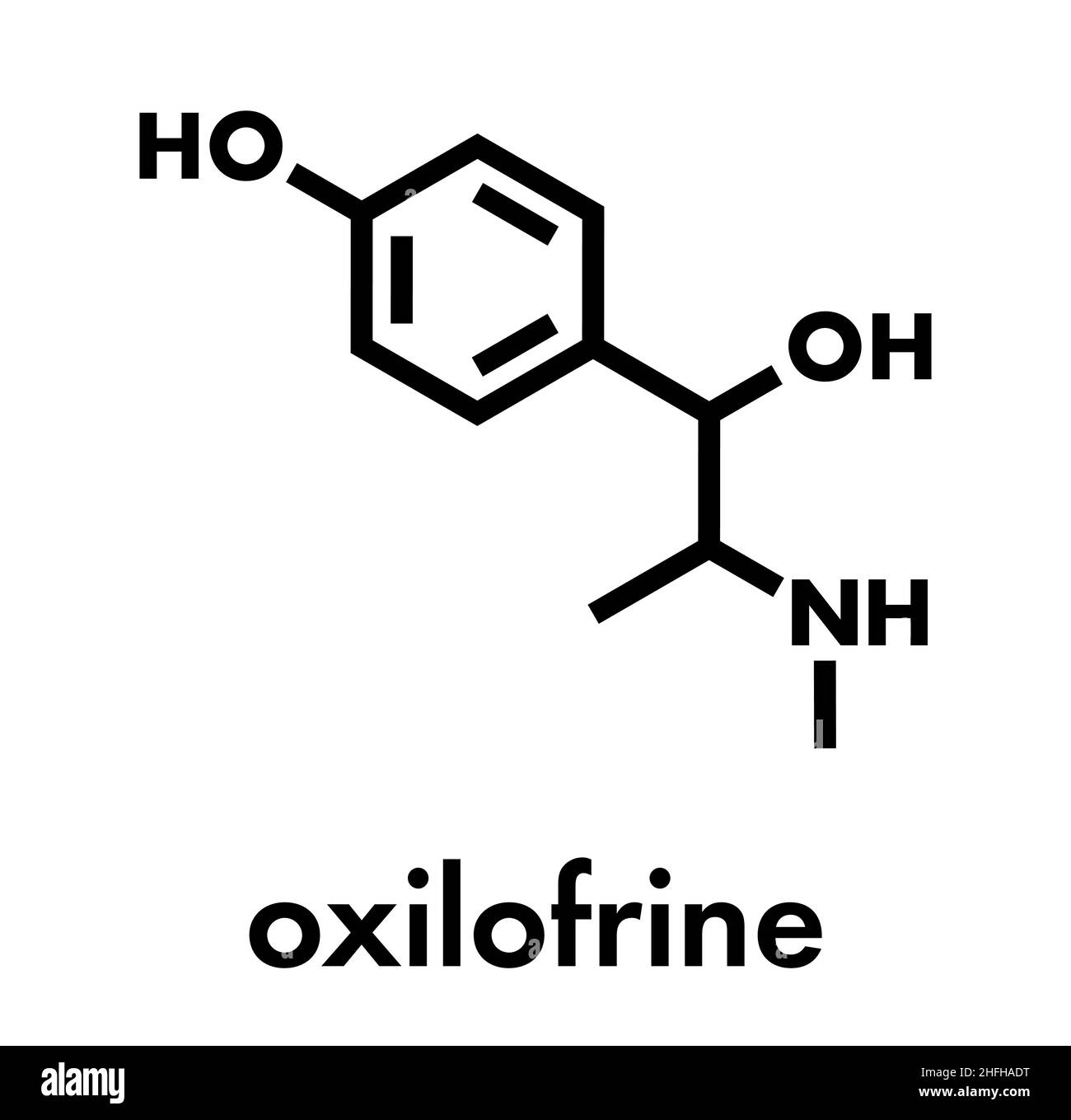 (Oxilofrine methylsynephrine, oxyephrine) Stimulans, chemische Struktur. Skelettmuskulatur Formel. Stock Vektor