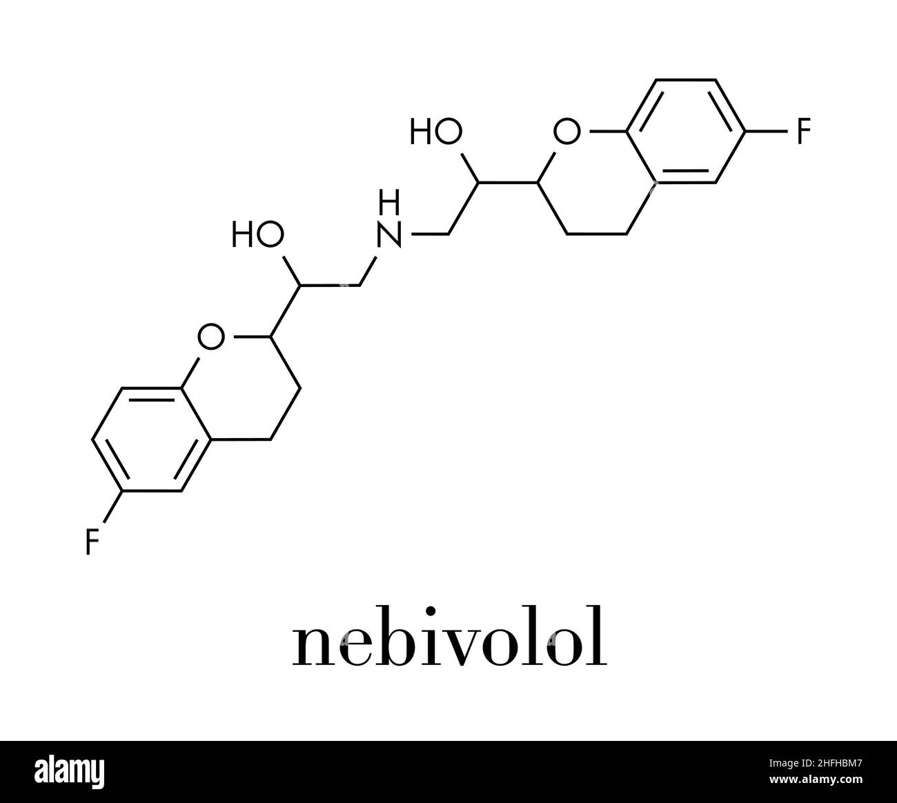Nebivolol Beta Blocker drug Molecule. eingesetzt zur Behandlung von hohem  Blutdruck (Hypertonie) Skelettmuskulatur Formel Stock-Vektorgrafik - Alamy