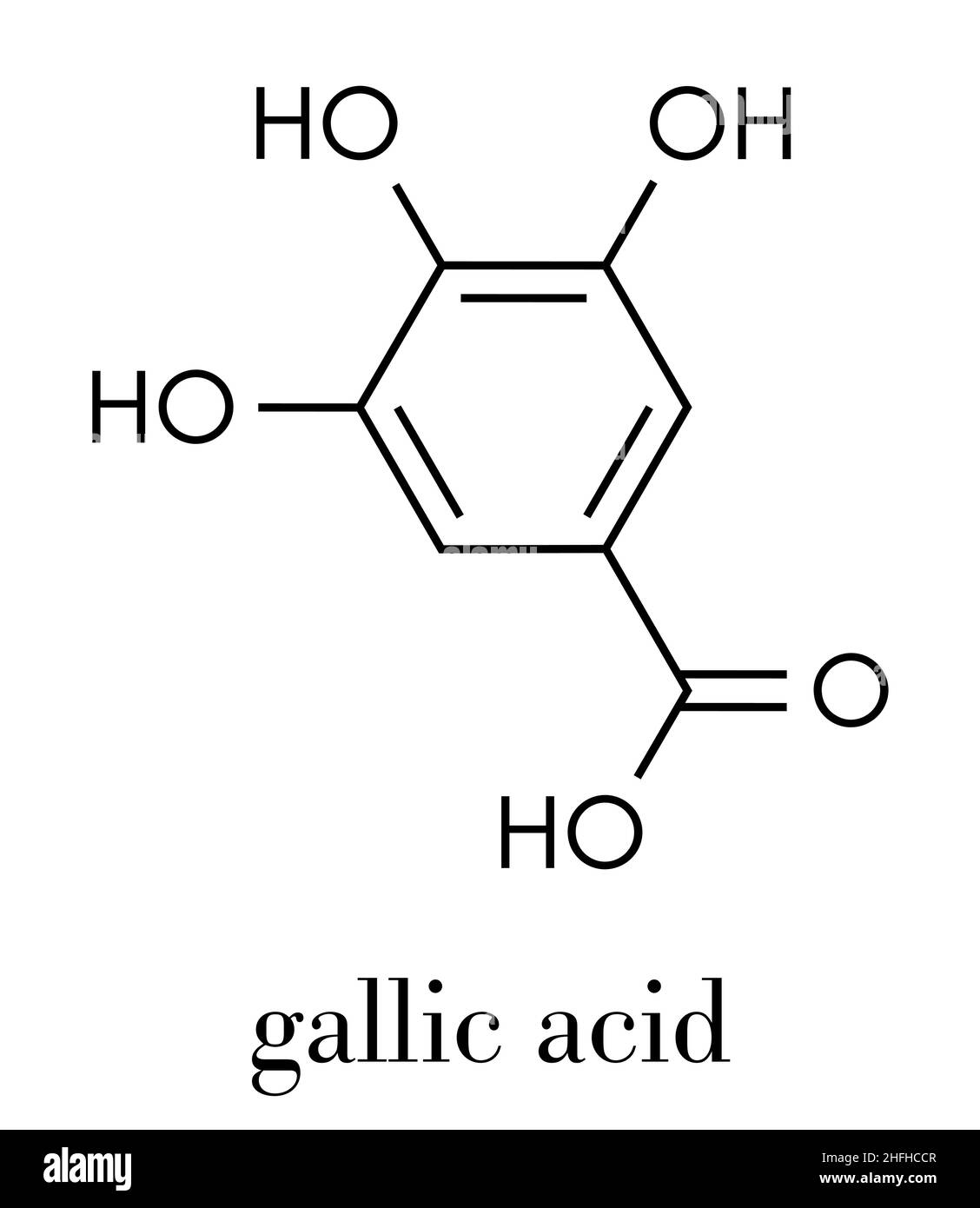 Gallussäure (trihydroxybenzoic Säure) Molekül. In vielen Pflanzen, einschließlich Eiche, Tee und sumach vorhanden. Sowohl in der freien Form und ist ein Teil von Tannin compo Stock Vektor