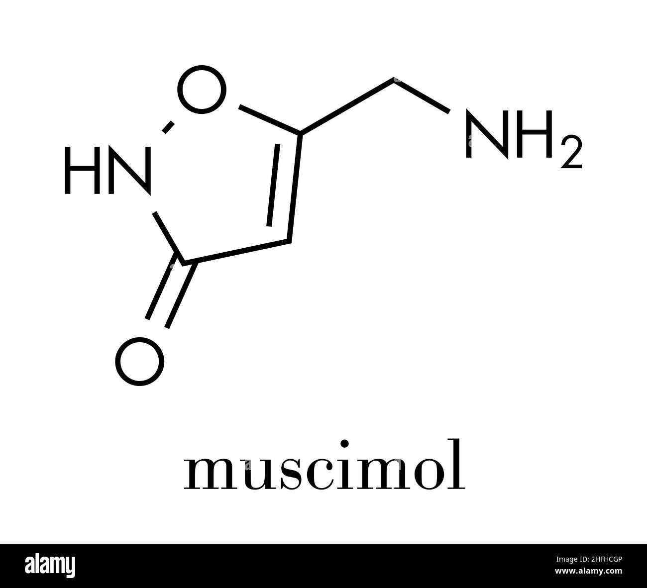 Muscimol (agarin, pantherine) Molekül. Die wichtigsten psychoaktiven Bestandteil von Fly agaric (Amanita muscaria). Skelettmuskulatur Formel. Stock Vektor