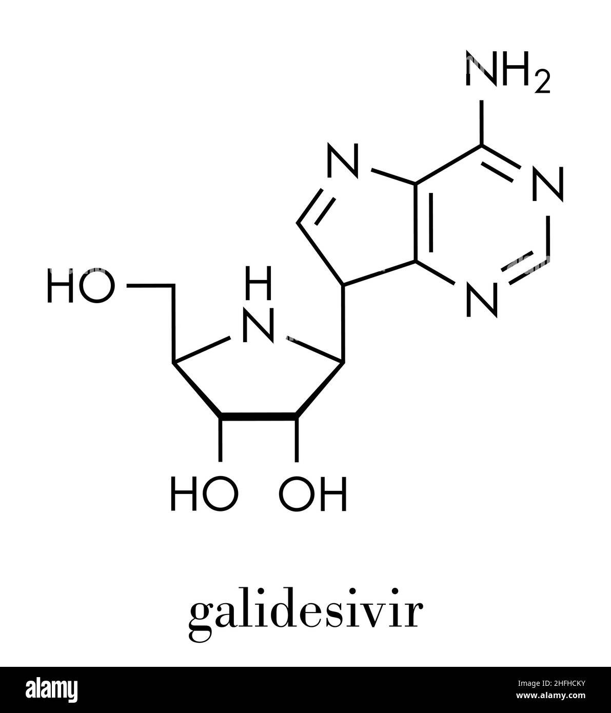 Galidesivir antivirales Medikamentenmolekül. Skelettformel. Stock Vektor