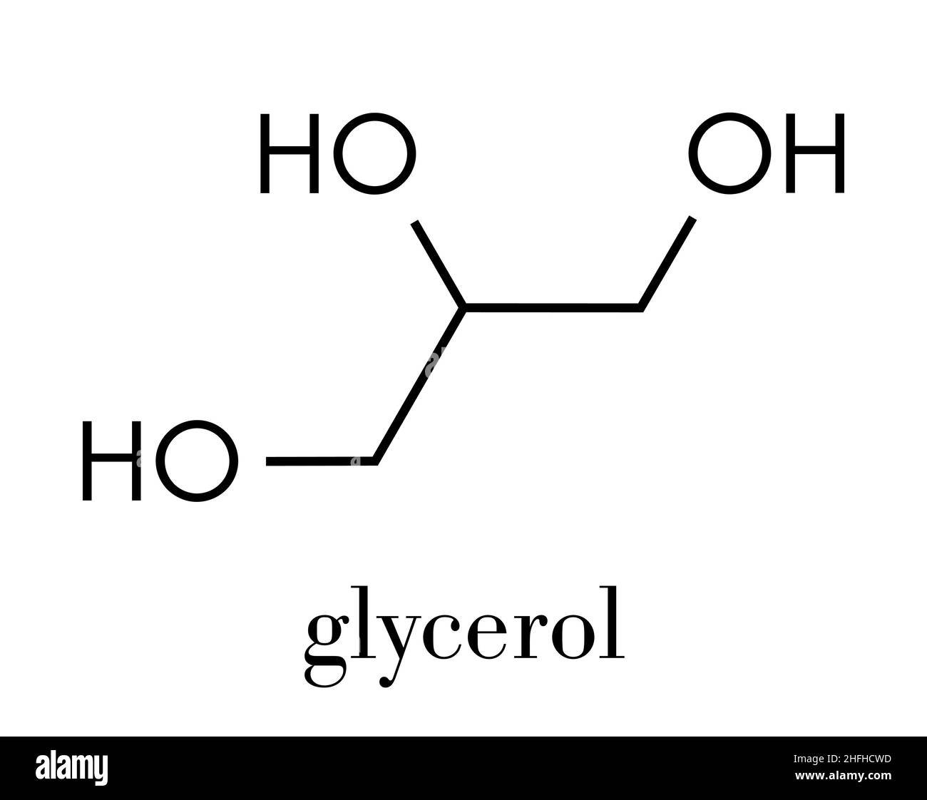 Glycerin (Glycerin) Molekül. Von Fett und Öl Triglyceride produziert. Als Süßstoff, Lösungs- und Konservierungsmittel in Lebensmitteln und Arzneimitteln verwendet. Skelettmuskulatur Formel Stock Vektor