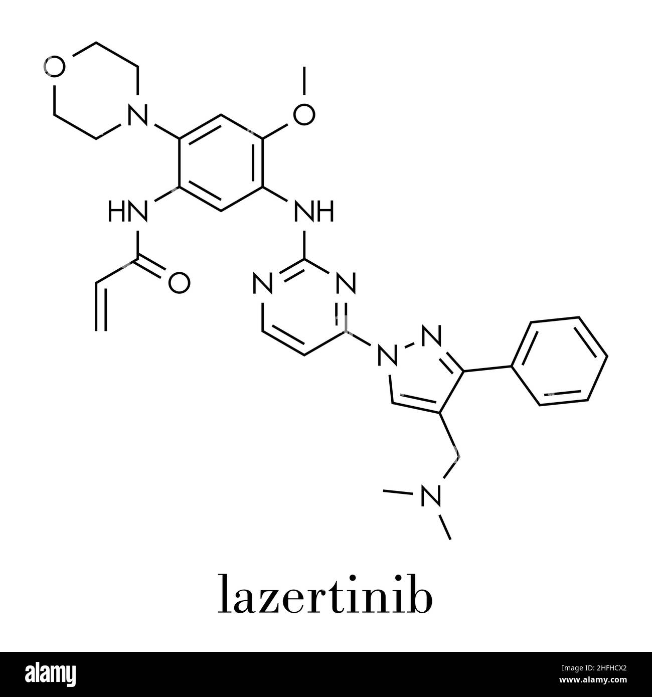 Lazertinib-Krebsmolekül. Skelettformel. Stock Vektor