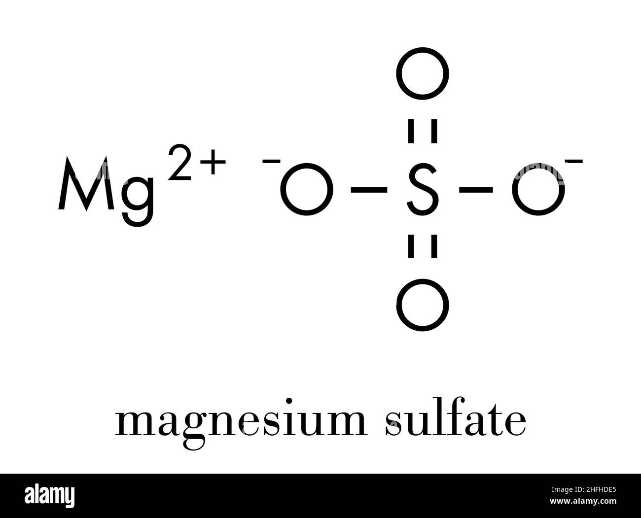 Kristallstruktur von Epsom-Salz (Magnesiumsulfat-Heptahydrat). Viele Anwendungen gehören als Medikament zur Behandlung von Hypomagnesiämie. Skelettformel. Stock Vektor
