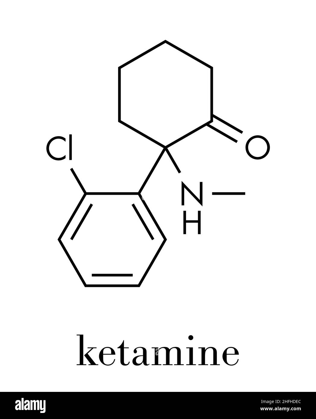 Ketamin betäubende Droge Molekül. Sowohl medizinisch und im Freizeitbereich mit der gesetzlich zulässigen Überlandgeschwindigkeit verwendet. Skelettmuskulatur Formel. Stock Vektor