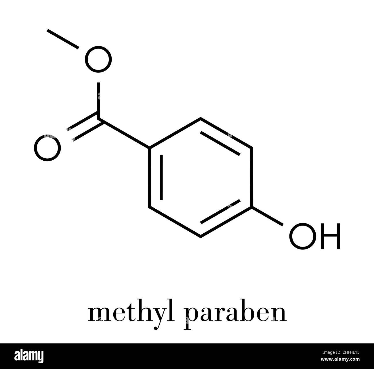 Methylparaben-Konservierungsstoff-Molekül. Skelettformel. Stock Vektor