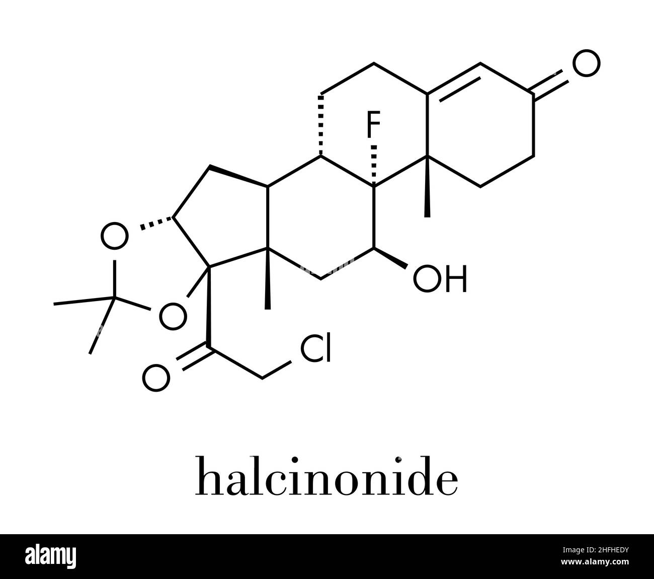 Halcinonide topisches Medikament Molekül. Skelettmuskulatur Formel. Stock Vektor