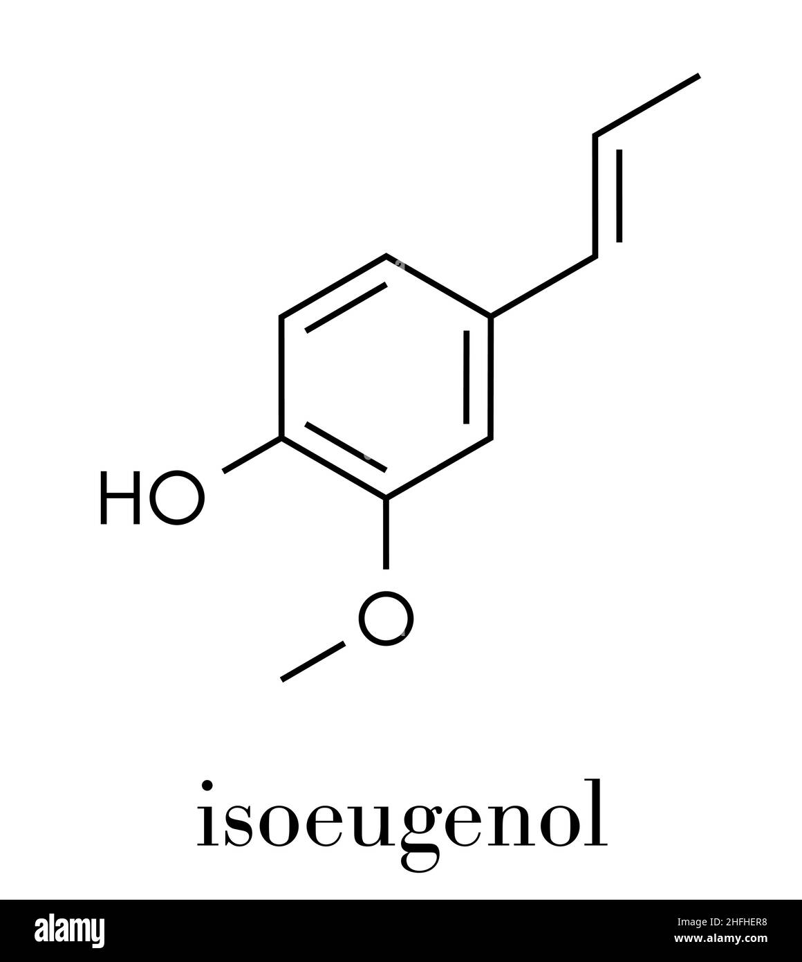 Isoeugenol Duft Molekül. Skelettmuskulatur Formel. Stock Vektor