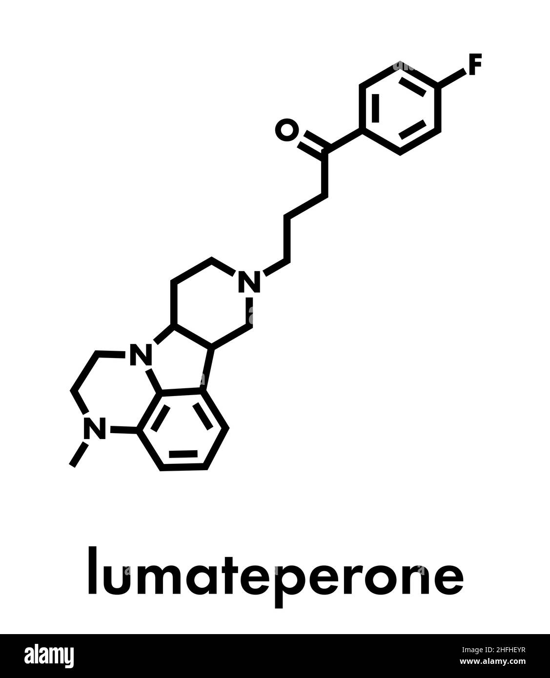 Lumateperone antipsychotische Droge Molekül. Skelettmuskulatur Formel. Stock Vektor