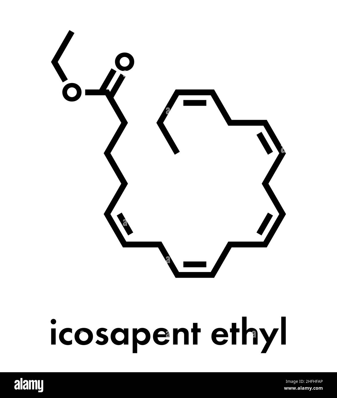 Icosapent ethyl (Ethyl Eicosapentaensäure) Droge Molekül. Skelettmuskulatur Formel. Stock Vektor