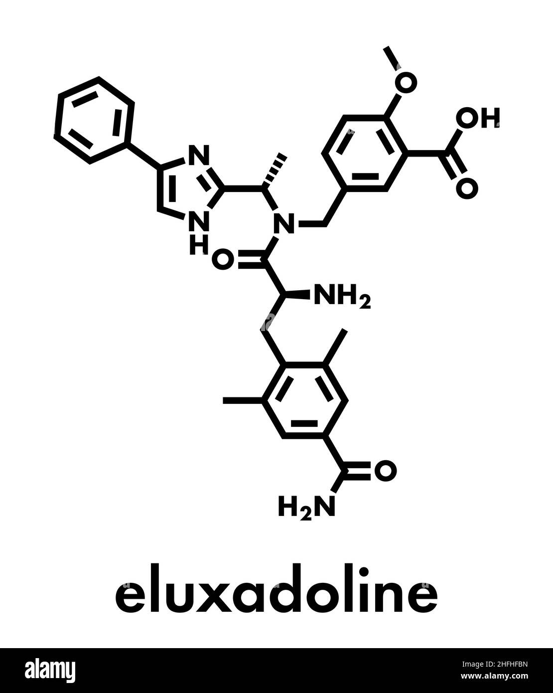 Eluxadoline Reizdarmsyndrom (IBS)-Medikamentenmolekül. Skelettformel. Stock Vektor