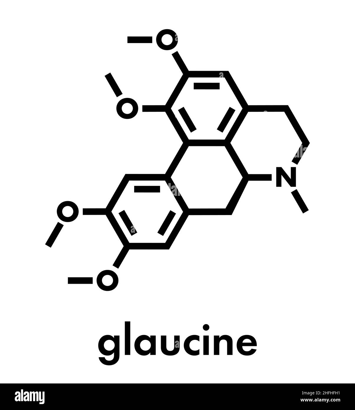 Glaucine-Alkaloid-Molekül. In gelben Hornpoppy (Glaucium Flavum) und eine Reihe anderer Pflanzen gefunden. Skelettformel. Stock Vektor
