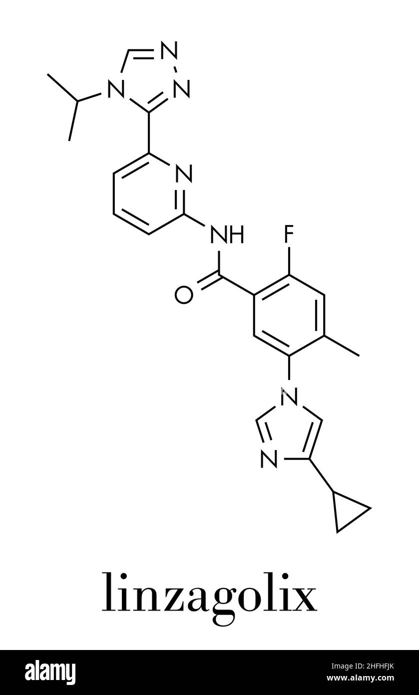 Linzagolix Droge Molekül. Skelettmuskulatur Formel. Stock Vektor