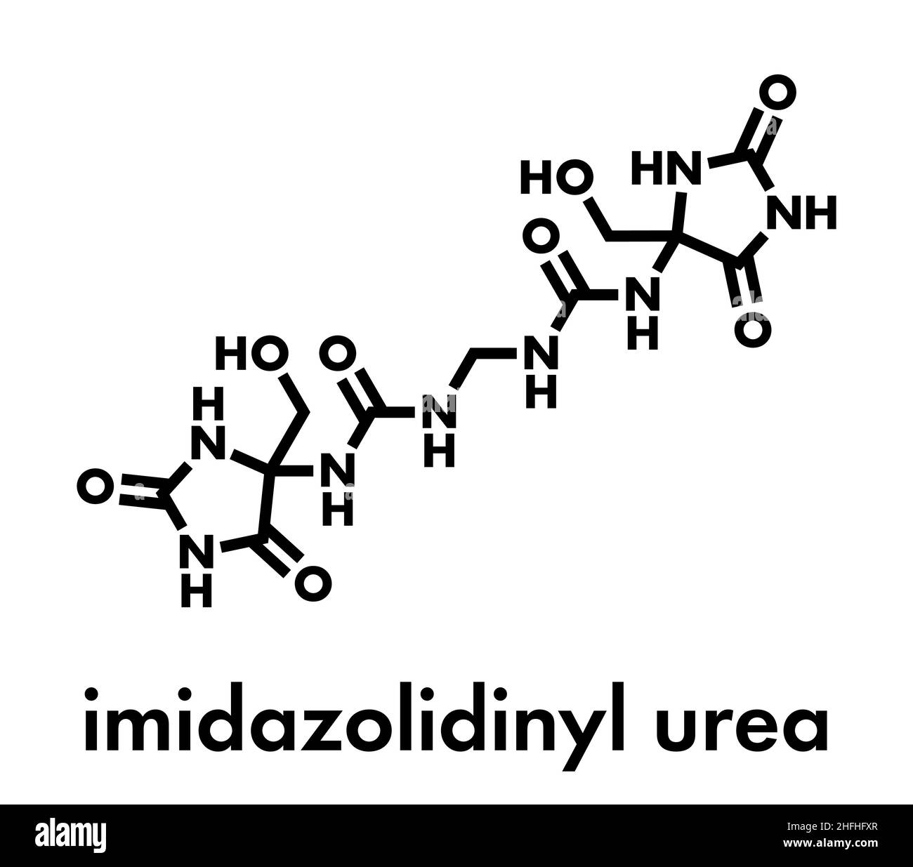 Imidazolidinyl urea antimikrobielles Konservierungsmittel Molekül (Formaldehyd releaser). Skelettmuskulatur Formel. Stock Vektor