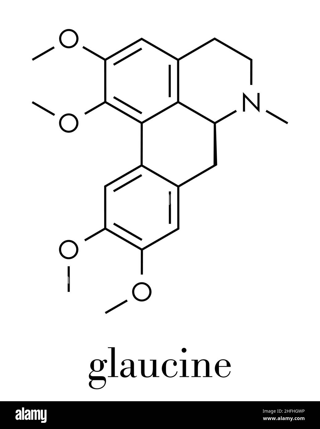 Glaucine-Alkaloid-Molekül. In gelben Hornpoppy (Glaucium Flavum) und eine Reihe anderer Pflanzen gefunden. Skelettformel. Stock Vektor