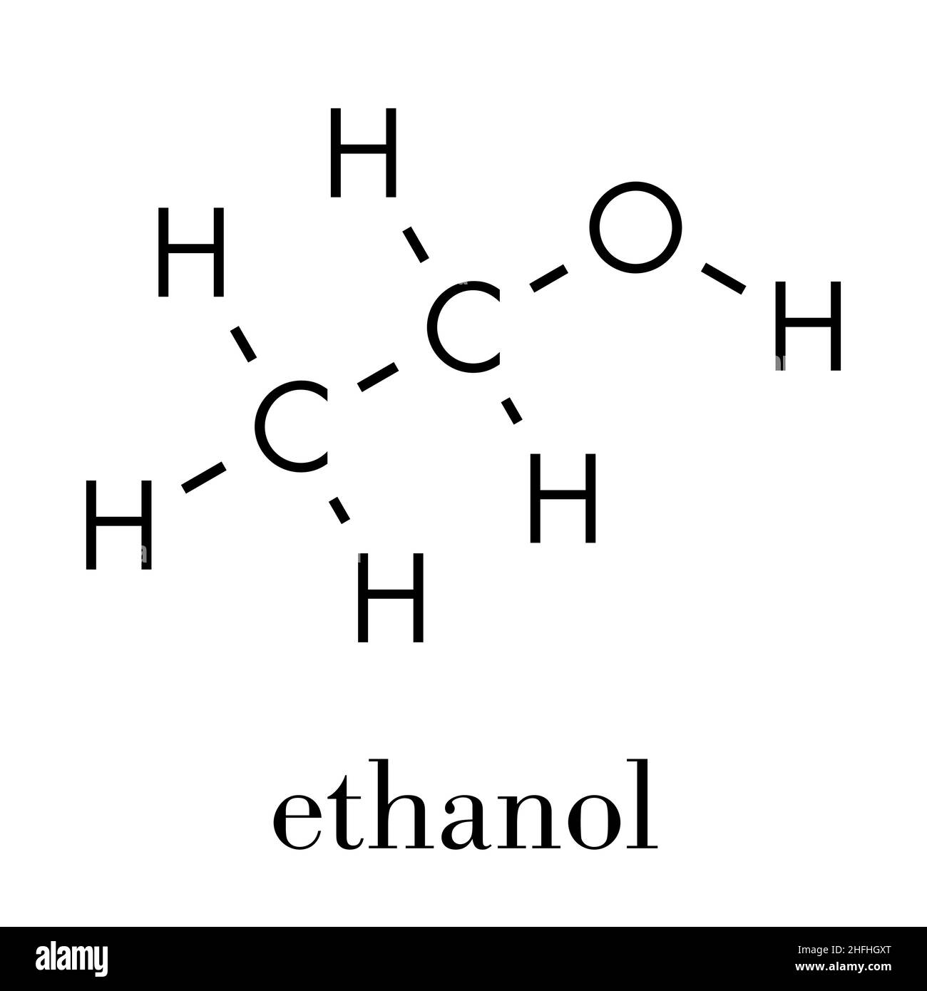 Alkohol (Ethanol, Ethylalkohol) Molekül, chemische Struktur. Skelettmuskulatur Formel. Stock Vektor