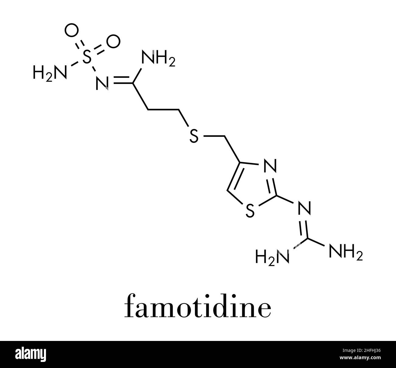 Famotidin-Molekül. Skelettformel. Stock Vektor