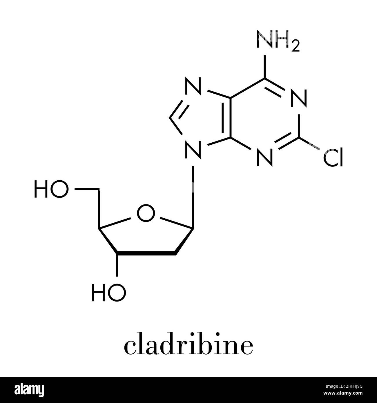 Cladribin-Krebsmolekül. Skelettformel. Stock Vektor