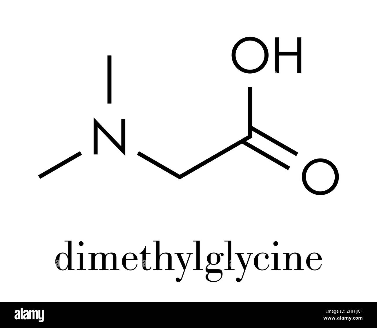 Dimethylglycin (DMG)-Molekül. Methyliertes Glycin-Derivat, das in leistungssteigernden Nahrungsergänzungsmitteln verwendet wird. Skelettformel. Stock Vektor