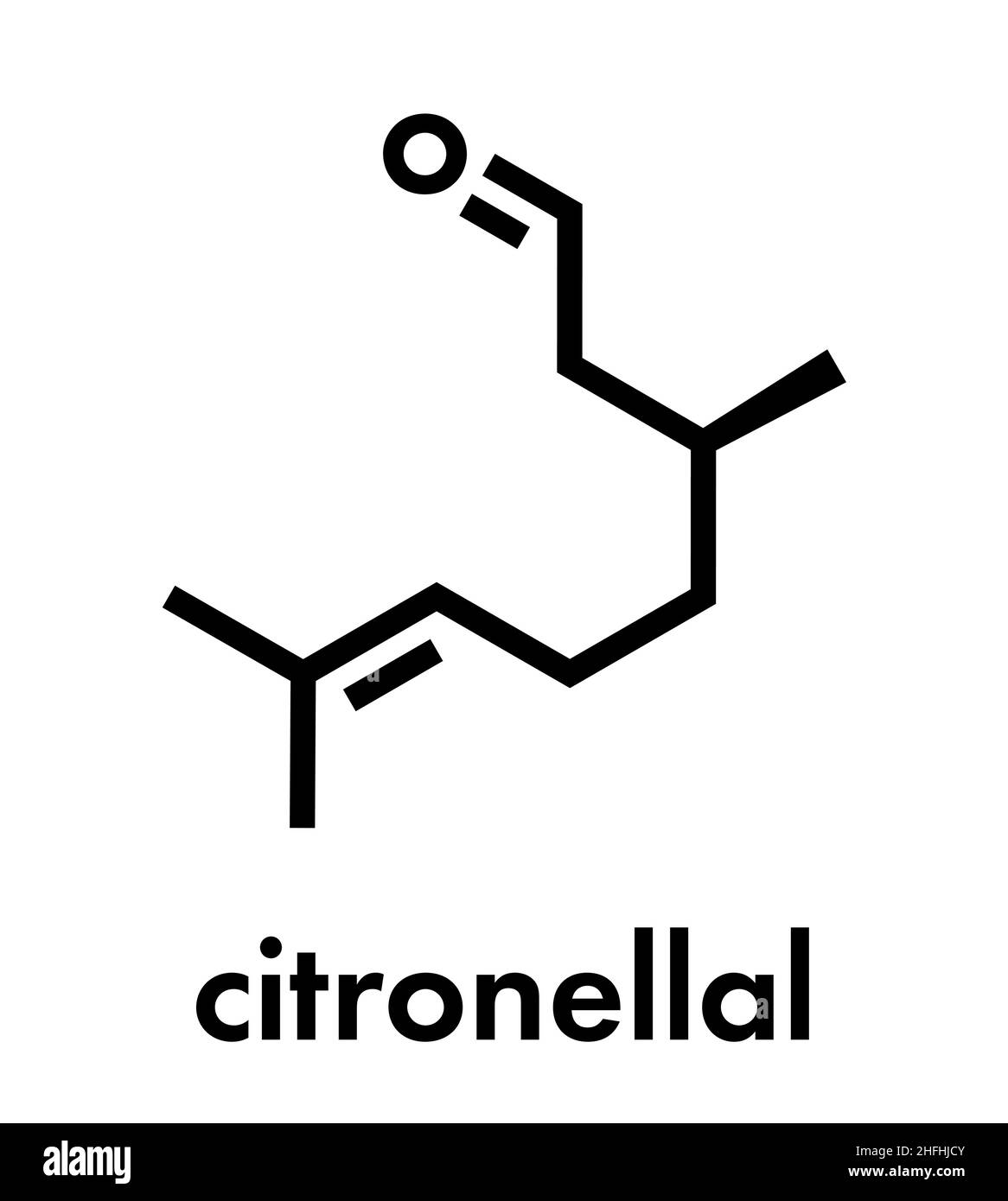 Citronellalöl-Molekül. Wird in Insektenschutzmitteln verwendet. Skelettformel. Stock Vektor