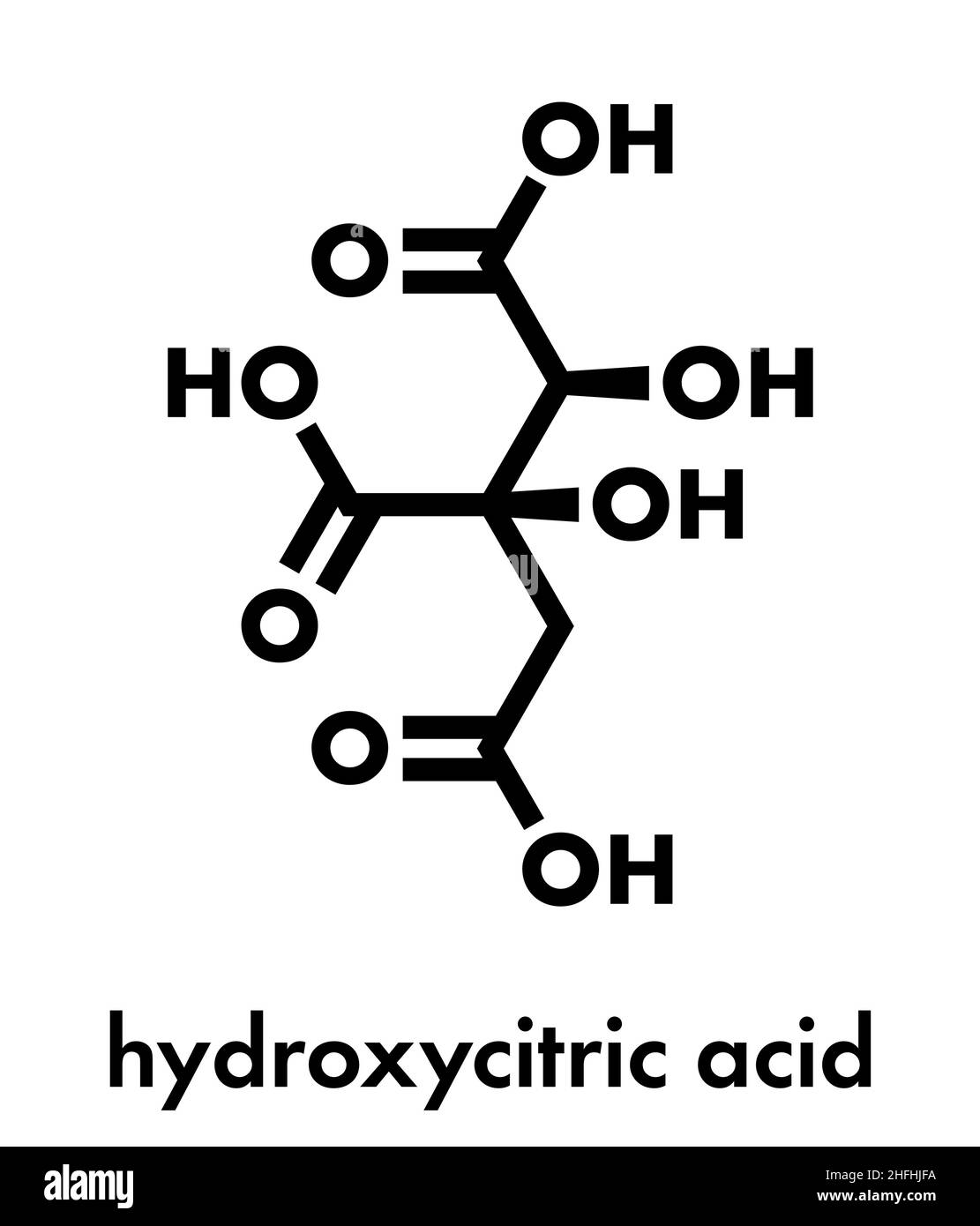 Hydroxyzitronensäure (HCA, Hydroxycitrat)-Molekül. Wird als Gewichtsverlust Nahrungsergänzungsmittel verwendet. Skelettformel. Stock Vektor